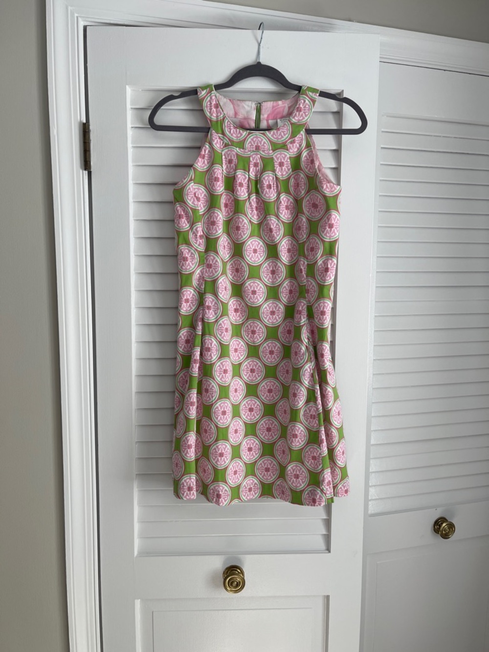 Dizzy Lizzie Sleeveless Mini Dress in Pink & Green Circle Print